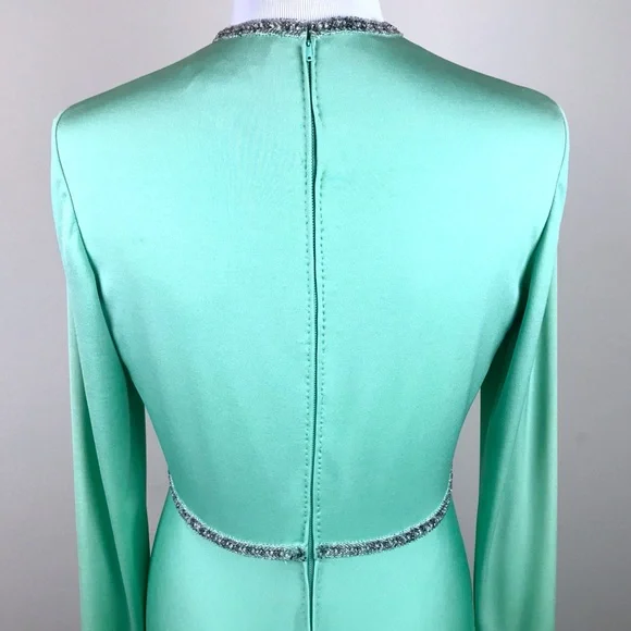 Lillie Rubin Vintage Green Crystal Embellished Gown Dress Knit Sustainable - Picture 7 of 8